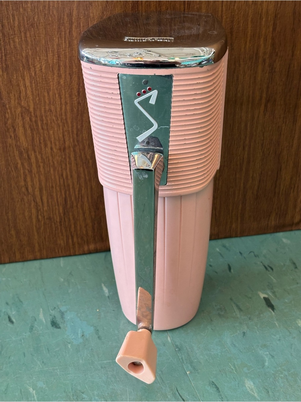 Vintage ice crusher PINK swing away mid century barware accessories mad men